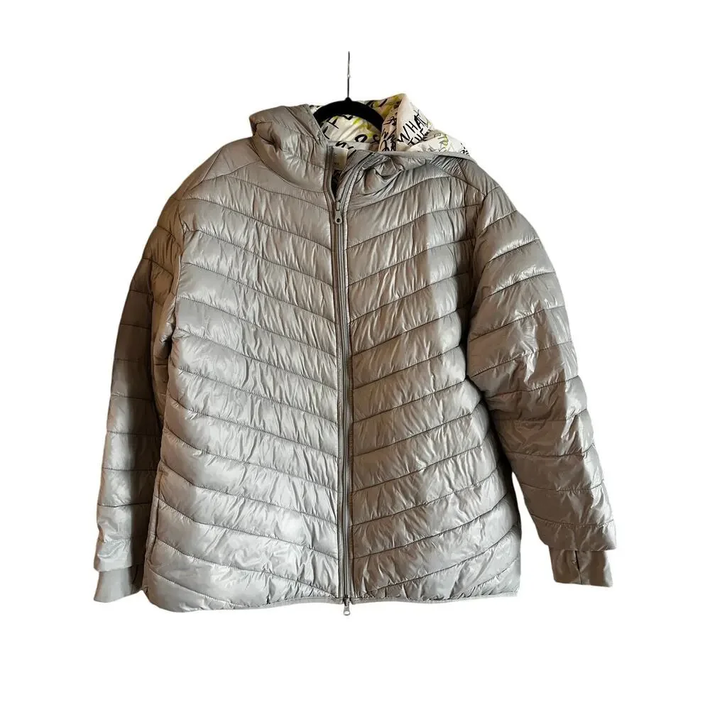 Offline By Aerie Hooded Puffer Jacket Womens Size XL Silver Full Zip Long Sleeve - Picture 1 of 8
